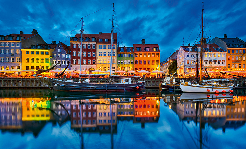 Nyhavn in Copenhagen, Denmark at night. Image shot 2014. Exact date unknown.
